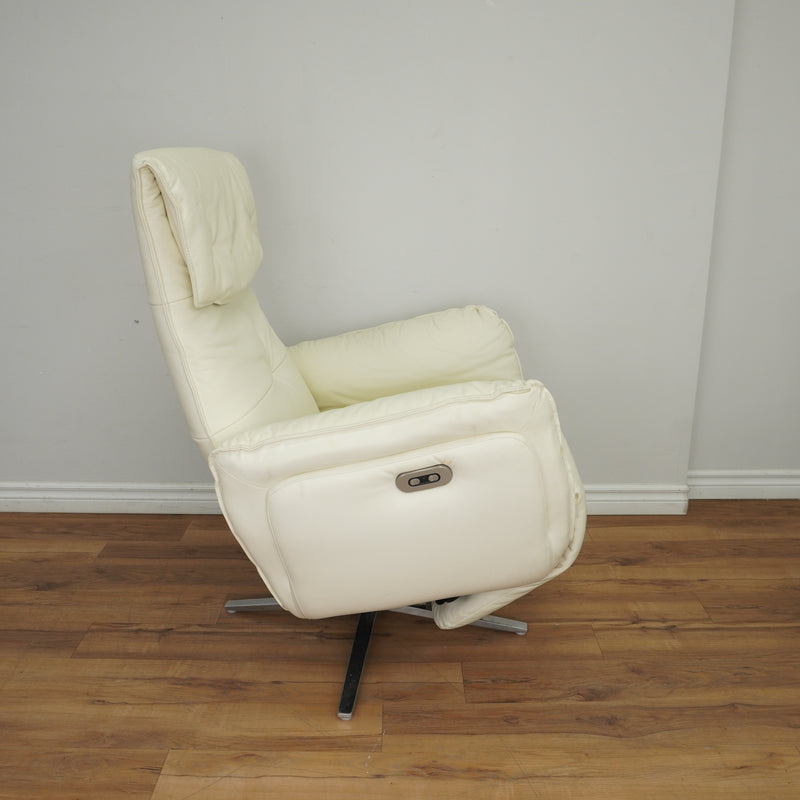 Okin Leather Recliner in Beige w/ Motor