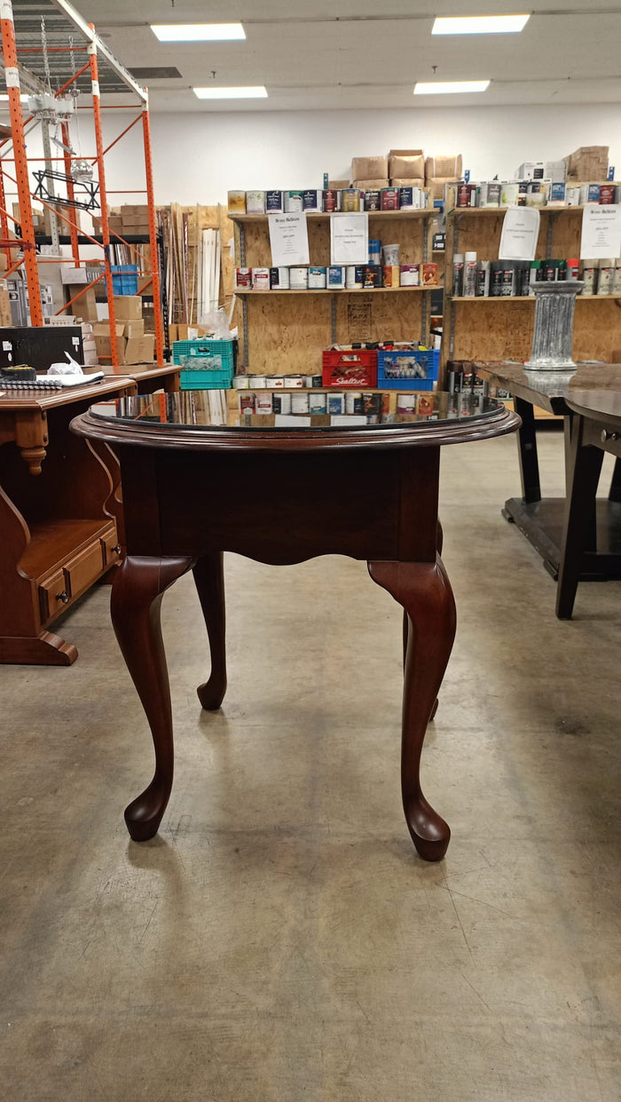 Queen Anne Glass Top Cherry Side Table