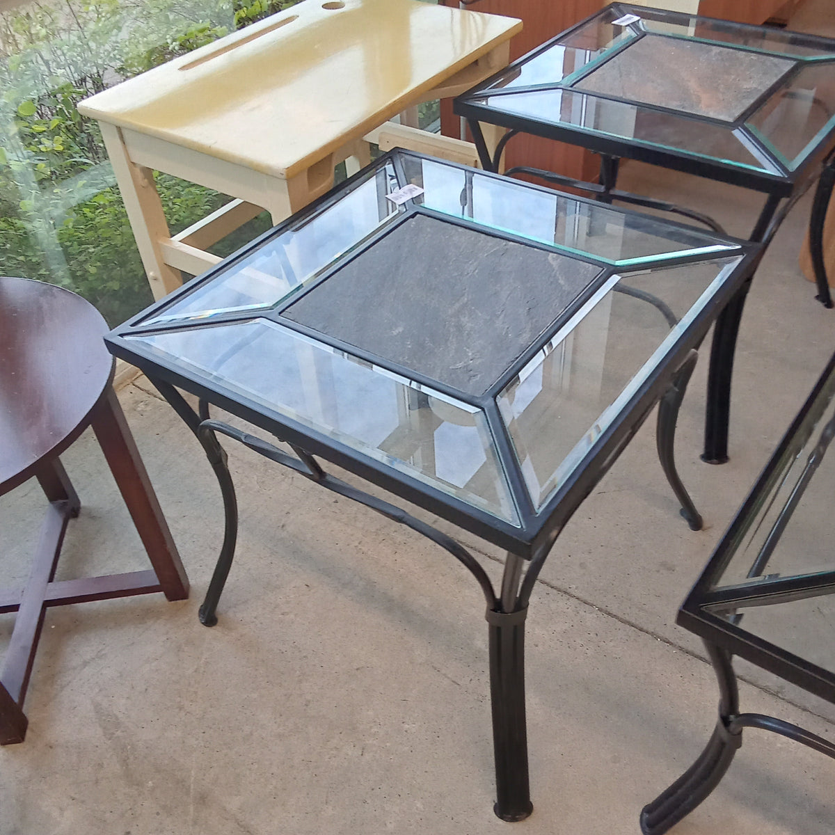 24"W Metal, Glass and Side Table