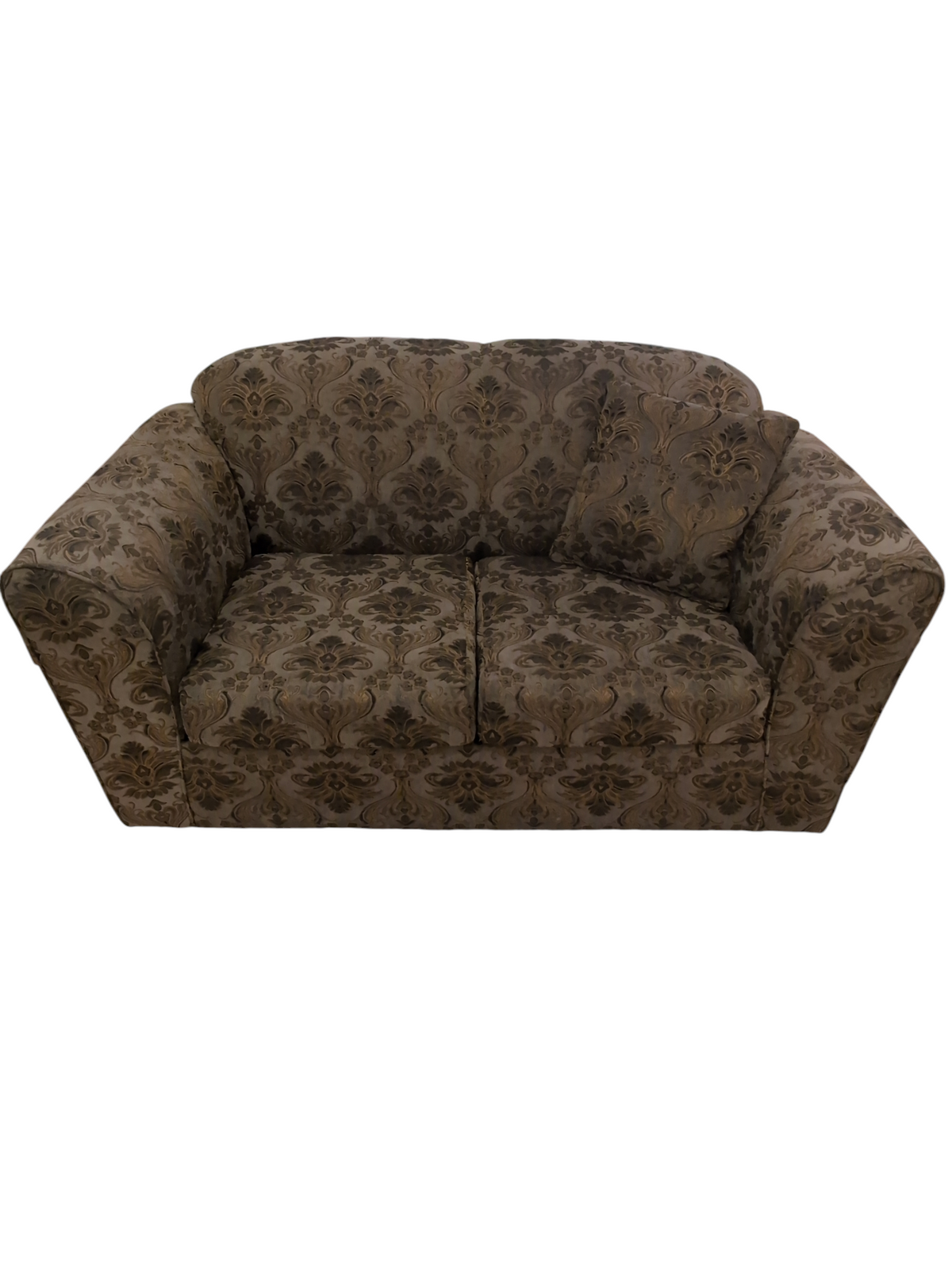 Muted Olive Green Damask Pattern Woven Fabric Loveseat Sofa #ES2