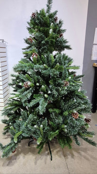 6.5' Full Snowy Delta Pine with Pine Cones Artificial Christmas Tree - Unlit