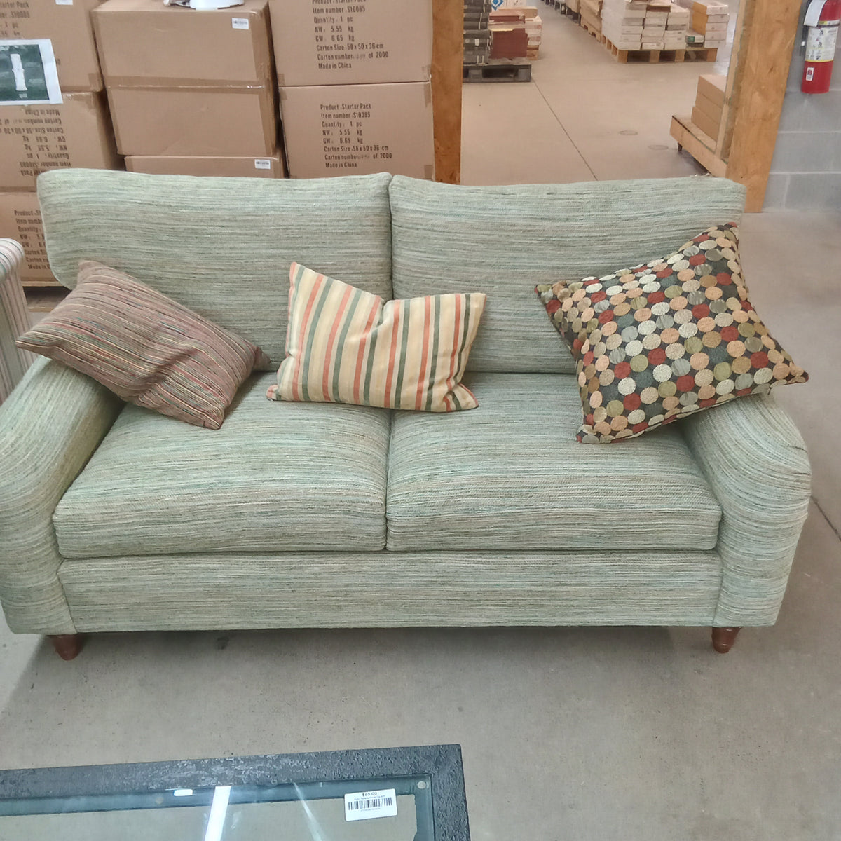 63"W Love Seat in Pin Stiped Fabric
