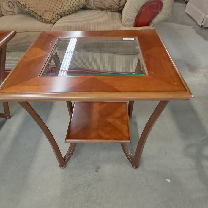 28"W Wood and Glass Side Table