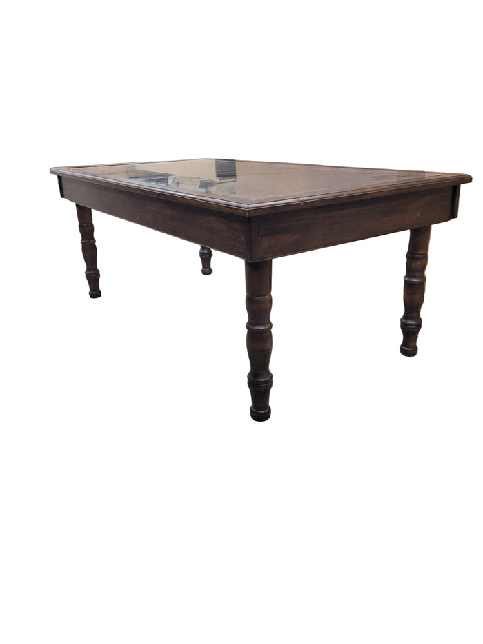Rectangular Wooden Coffee Table With Glass Insert Top