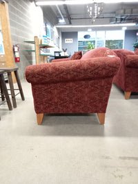 73"W Loveseat Red Patterned Corduroy Sofa