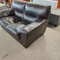 65"W Black Leather Love Seat