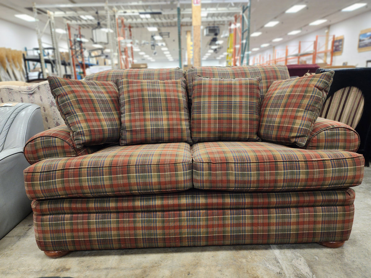 Country Style Plaid Upholstered Loveseat