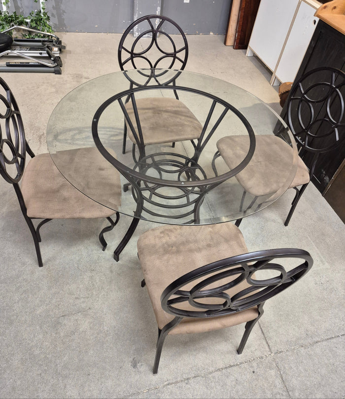 45" Round Glass Top Dining Set with 4 Chairs