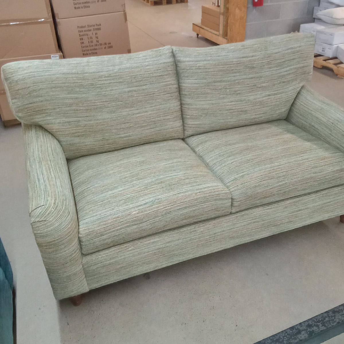 63"W Love Seat in Pin Stiped Fabric