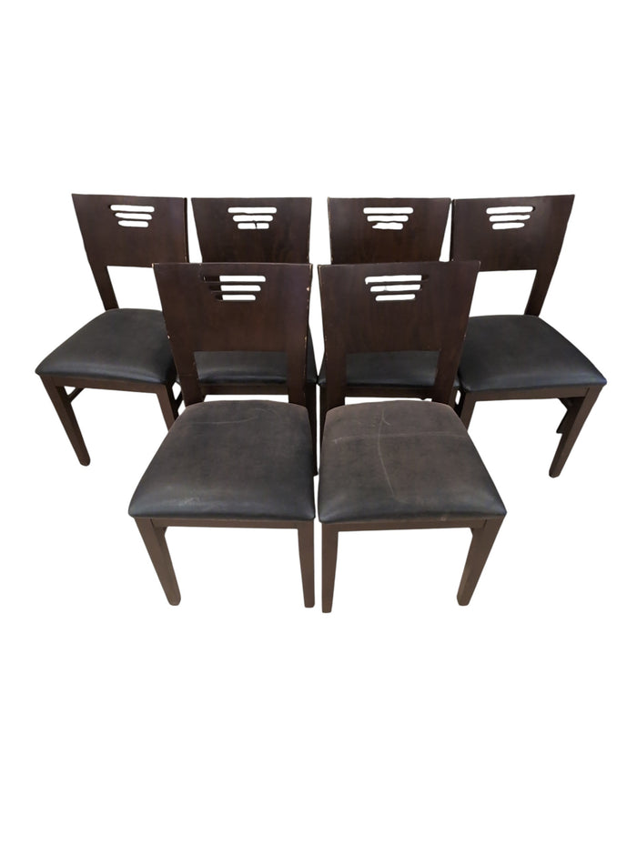 Dark Wood Dining Table Set w/ Six Chairs & Extendable Leaves