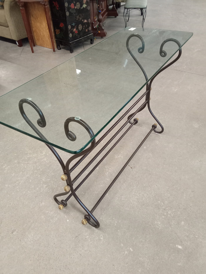 48"W Glass and Wrought Iron Console Table