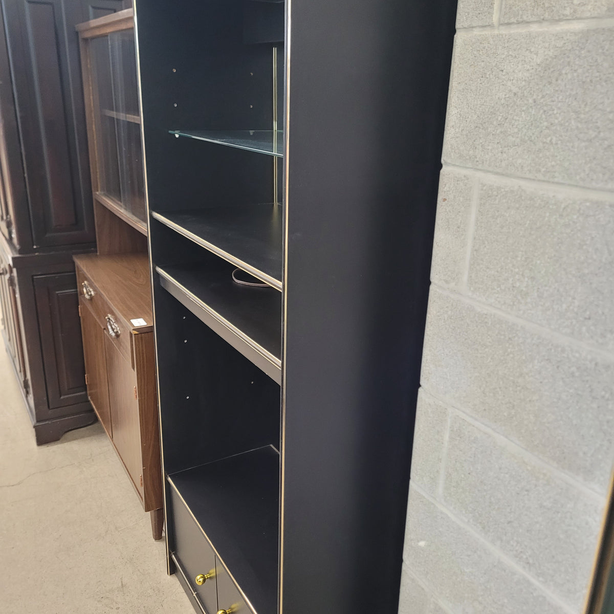 30.5"W Black with Brass Accents Book Shelf