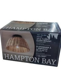 Matte Black Flush Mount with Natural Rattan Shade