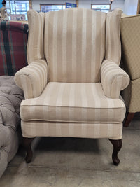 Cream And White Striped Wingback Chair