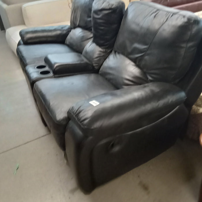 80"W Recliner Rocker Love Seat in Black Faux Leather