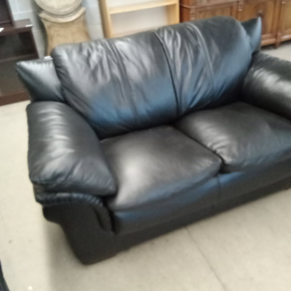 62"W Love Seat in Black Faux Leather