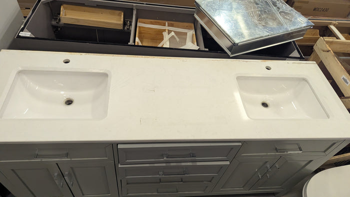 72"W Grey Vanity W/ Quartz Countertop