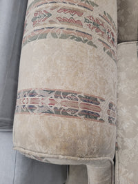 Neutral Cream Loveseat With Muted Vertical Stripes