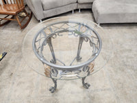Round Glass & Wrought Iron Side Table