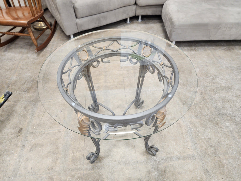 Round Glass & Wrought Iron Side Table