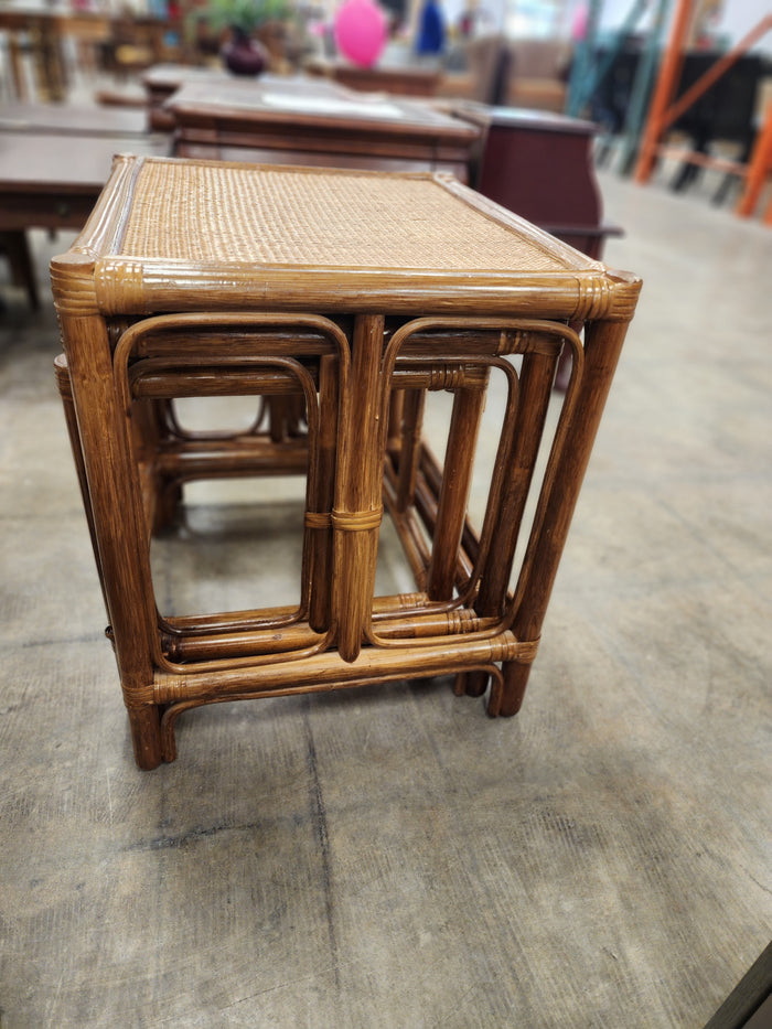 Bamboo Rattan Nesting Tables (Set of 3)
