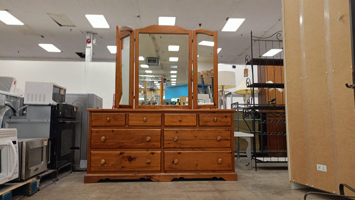 Medium Brown Dresser and Matching Folding Mirror
