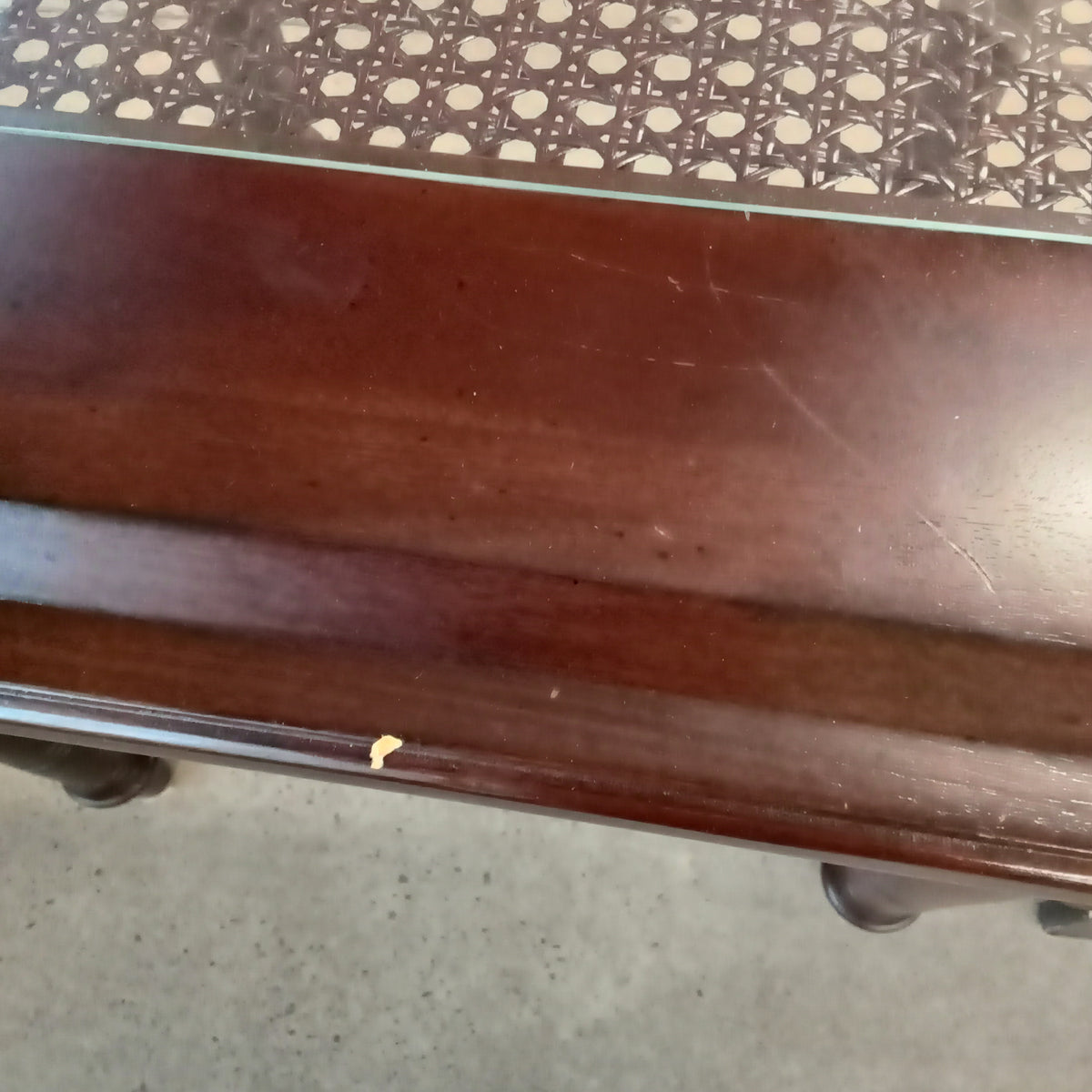 24"W Side Table with Rattan Top under Glass