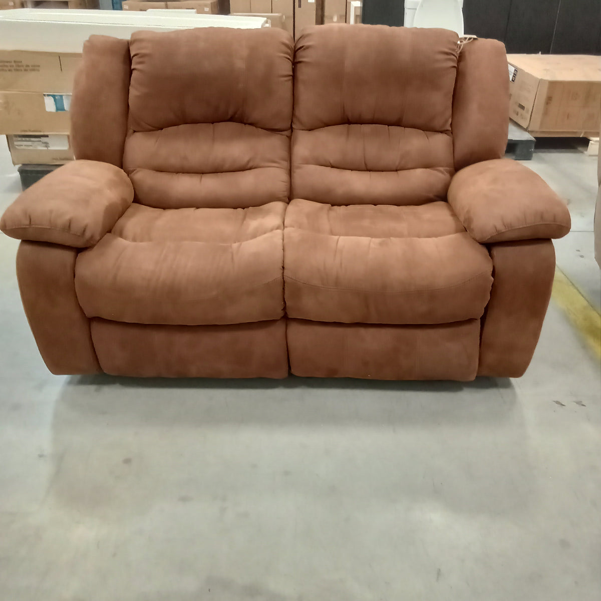 66"W Recliner Love Seat in Brown Faux Suede