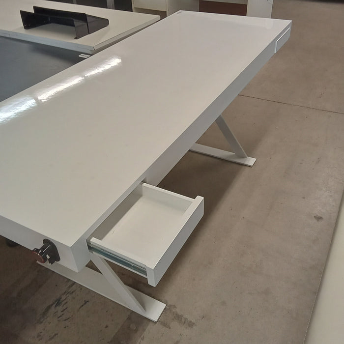 71"W White Desk with Two Drawers