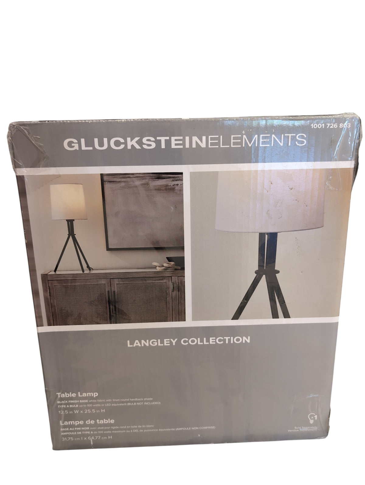 Tripod Table Lamp with Black Base and White Linen Fabric Shade