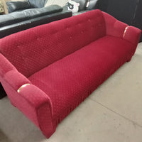 84"W 3-Seat Sofa in Red with Brass Accents