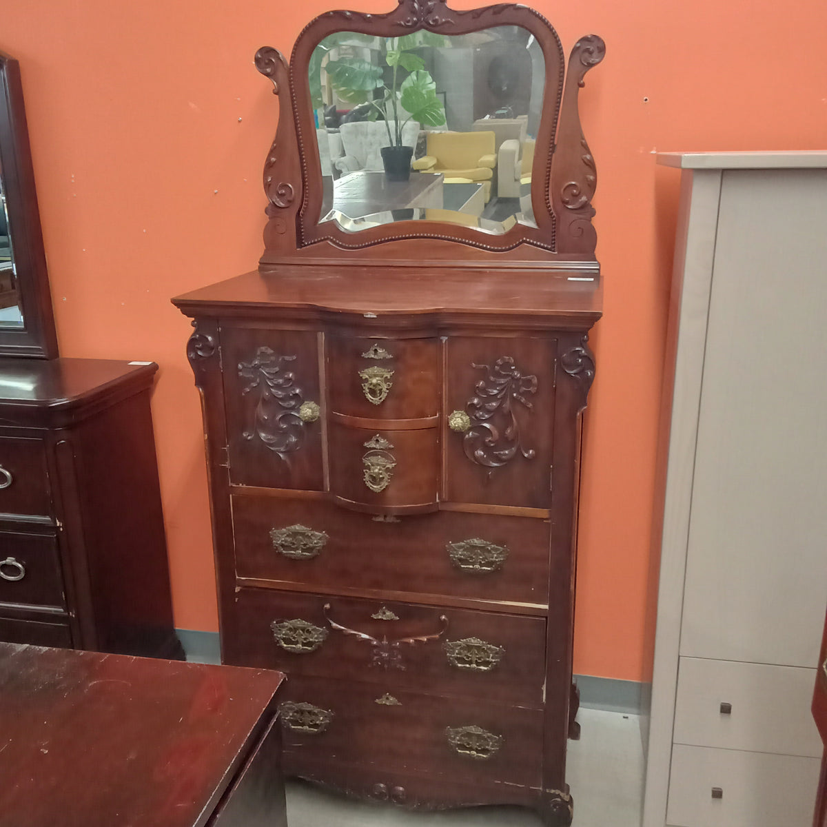 34.5"W Vintage Dresser With Mirror