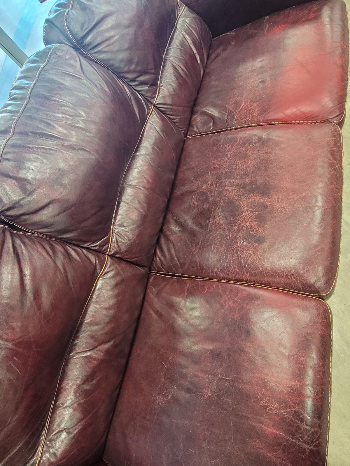 Dark Cherry Red Leather Sofa