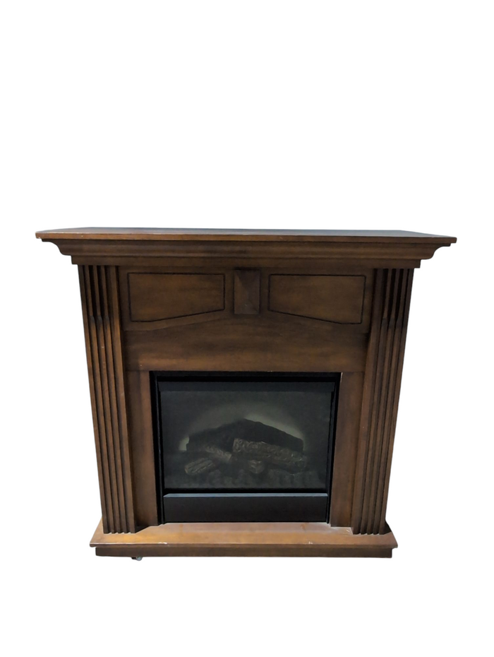 Medium Brown Mantle and Electric Fireplace Set