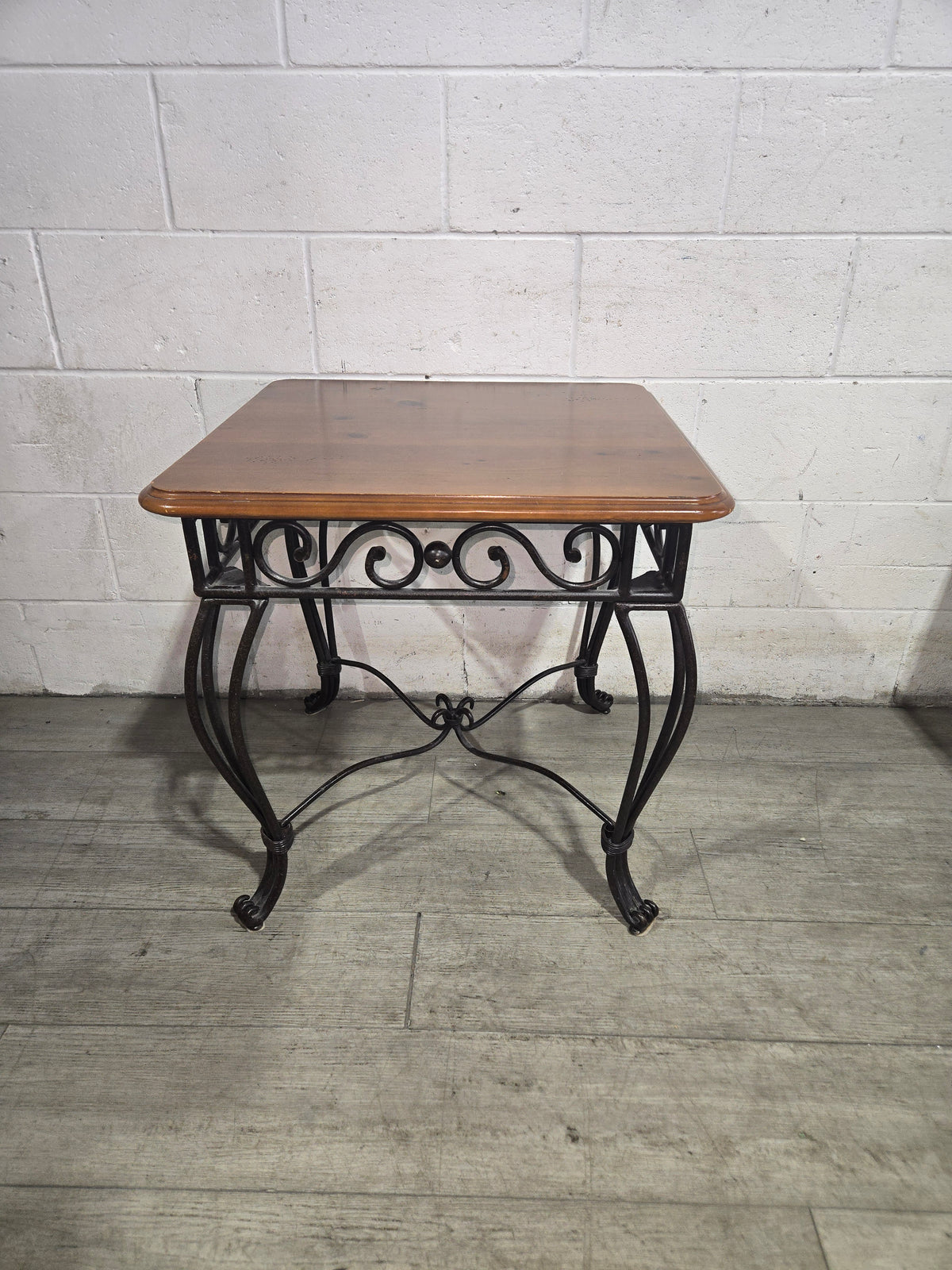 Rustic Side Table With Wrought Iron