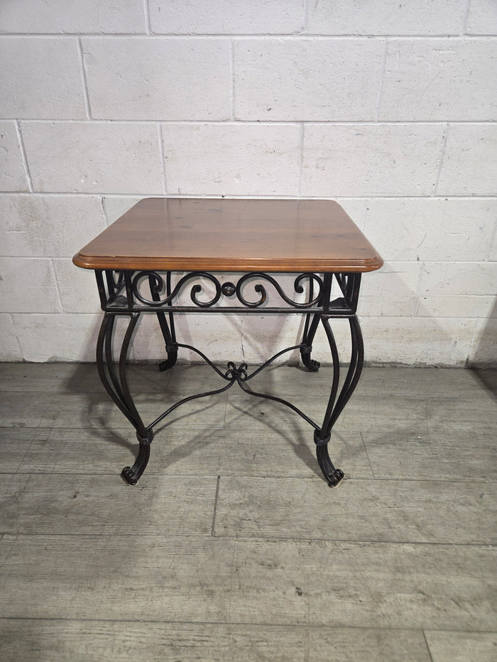 Rustic Side Table With Wrought Iron