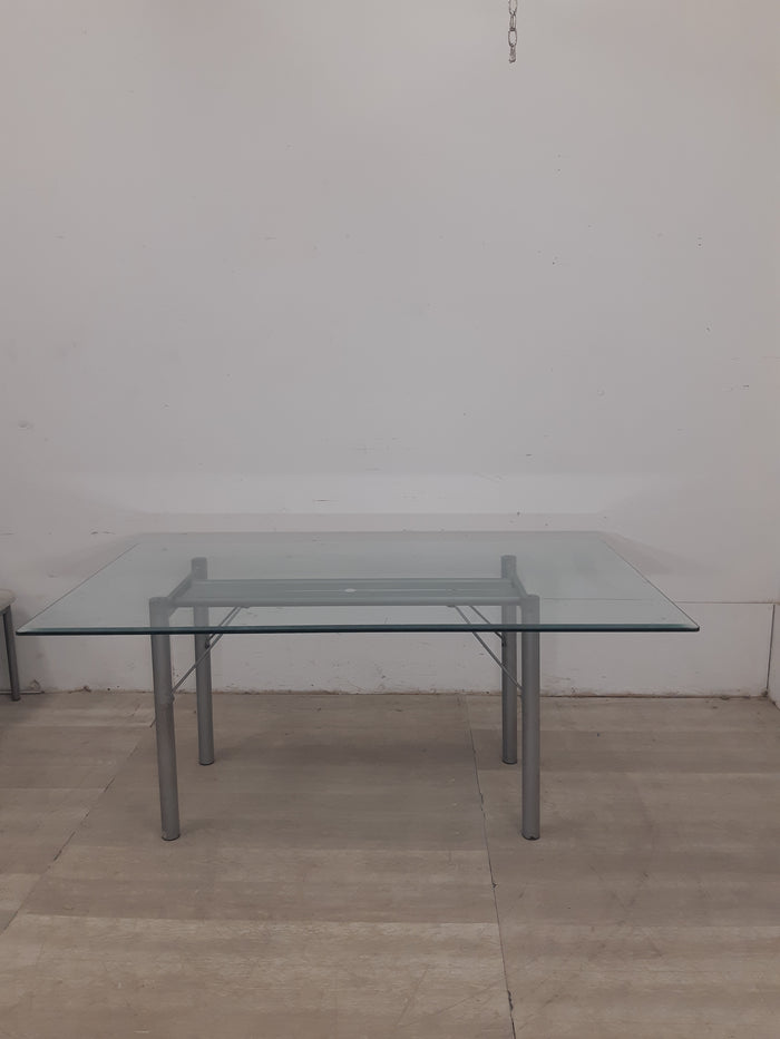 Metal Base Dining Table With Glass Top