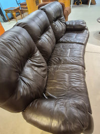 Brown Leather Reclining Sofa - - 1 side only reclines