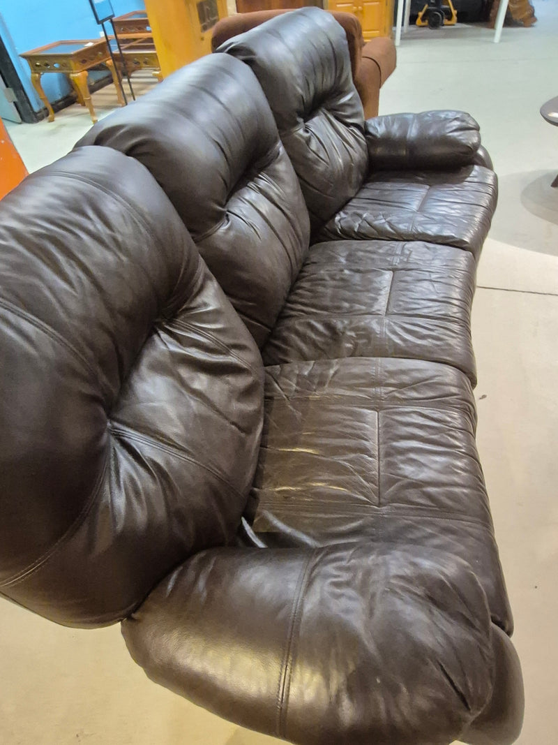 Brown Leather Reclining Sofa - - 1 side only reclines