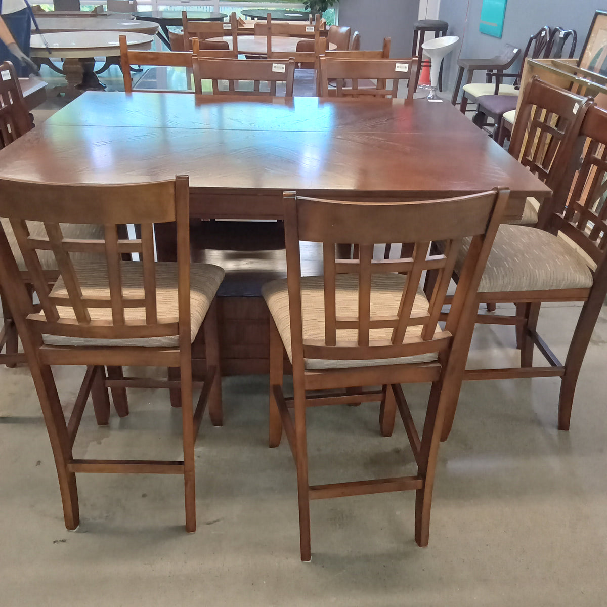 60"W Shaker Style High Dining Table and Eight Chairs