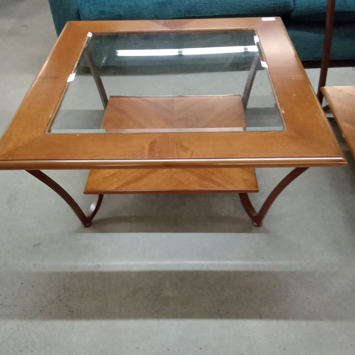40"W Wood and Glass Coffee Table