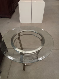 30" Circular Glass Topped Table with Metal Base