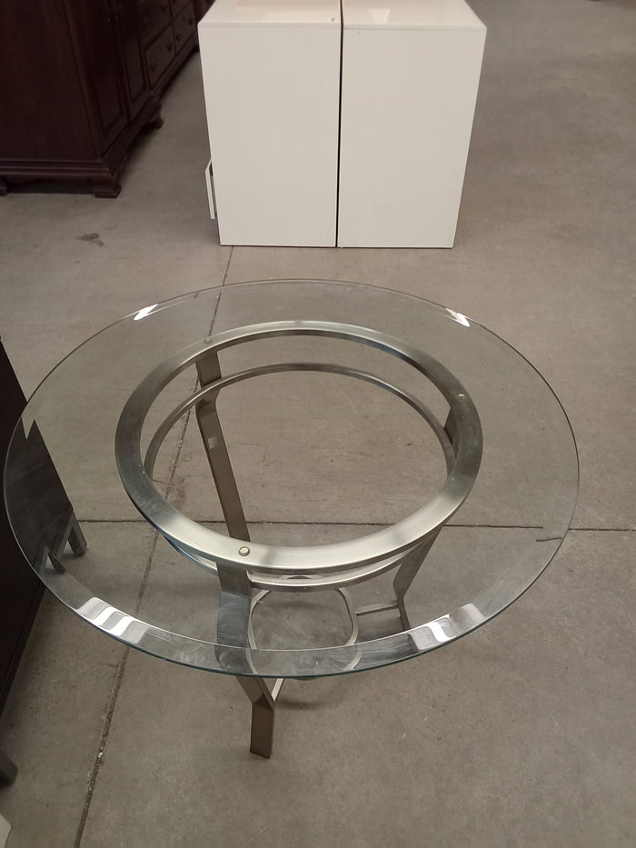 30" Circular Glass Topped Table with Metal Base
