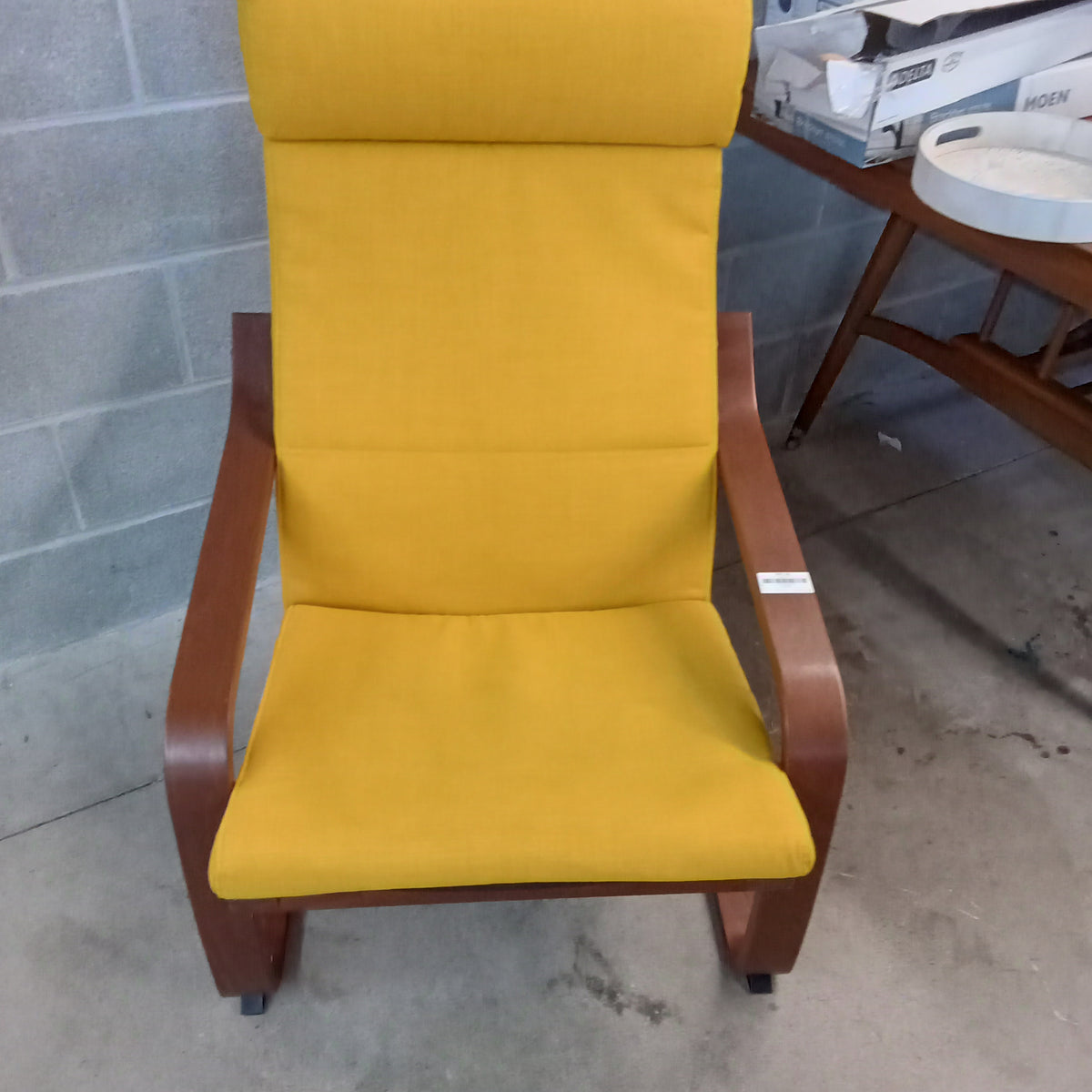 27"W Armchair with Yellow Fabric and Wooden Frame