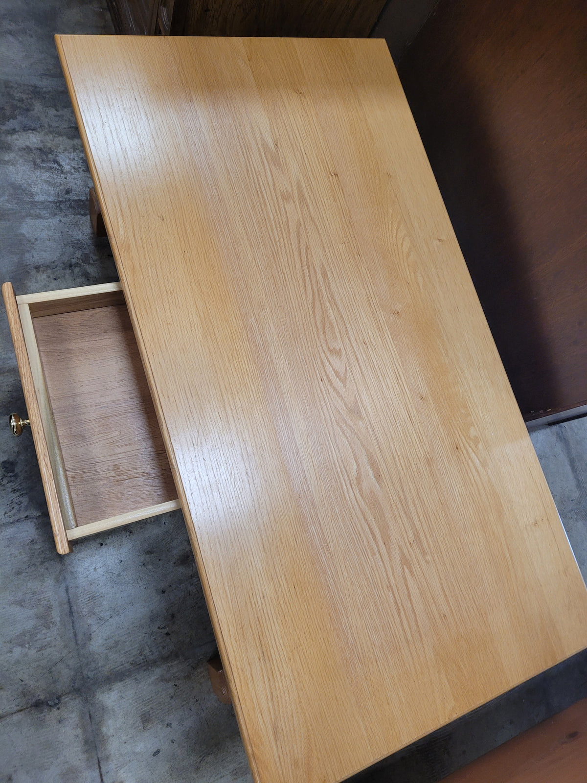 Solid Oak Coffee Table W/ Brass Knob