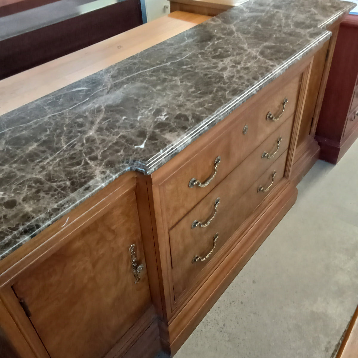 71"W Wooden Sideboard with Marble Top