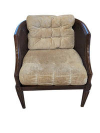 Vintage Cane‑Side Armchair with Tufted Cushions