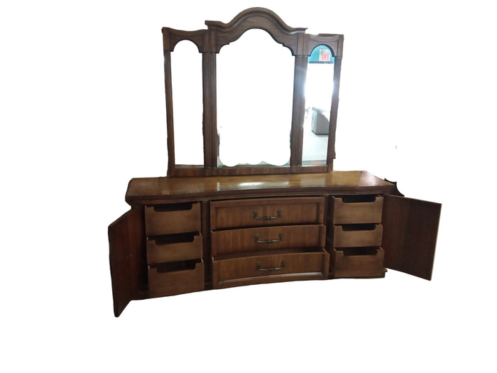Vintage Triple Dresser with Tri Fold Mirror