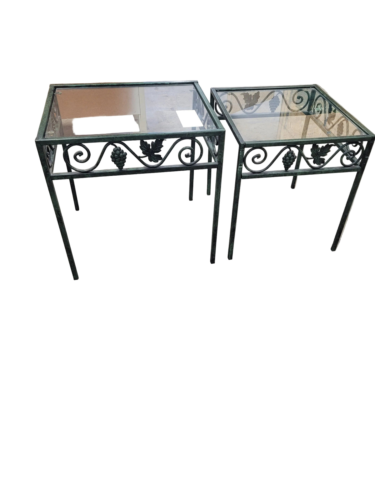Pair Of Wrought Iron Glass End Table's