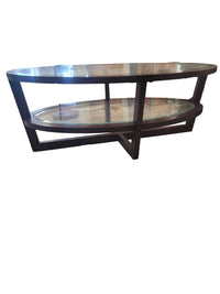 Oval Glass Top Coffee Table W/ Wood Frame